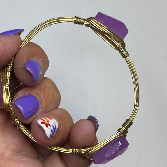 BOURBON & BOWETIES gold tone bracelet bangle violet faceted quartz signd jewelry - Picture 6 of 9